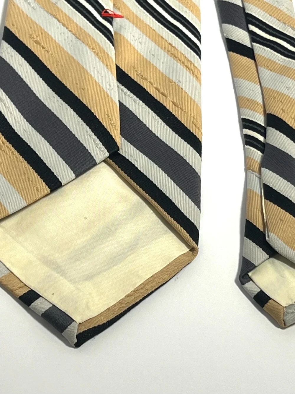 Vintage Velducci Stripped Necktie Beige Gray Black Polyester Men’s Tie